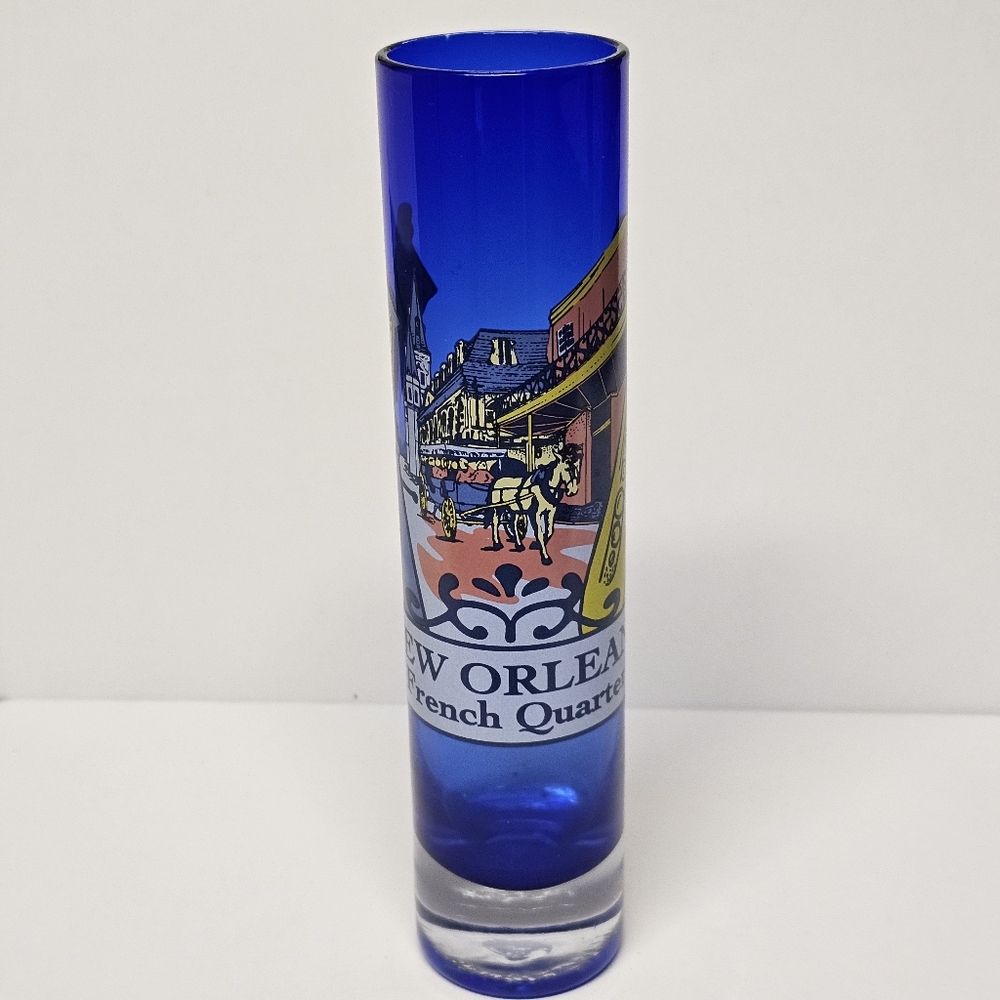 7.5" Tall Cobalt Blue Glass Cylinder Vase | New Orleans French Quarter Souvenir